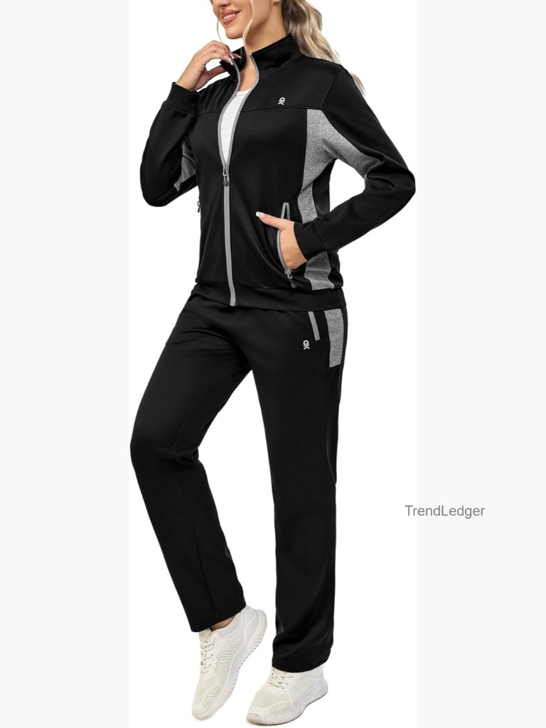 2 Piece Tracksuit Set Long Sleeve Zip Up Lounge Jogger With Pockets
